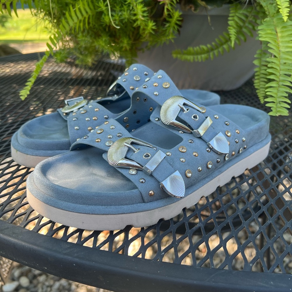 Western Studded Blue Slide Sandals - Picture 2 of 5